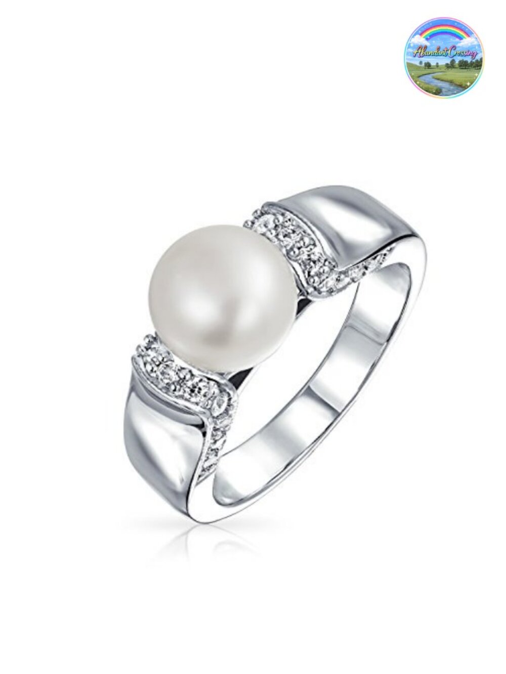 Art Deco Freshwater Cultured Pearl Ring Pave CZ Accent Band Statement